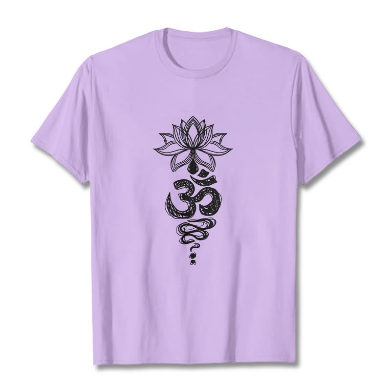 T-shirt en coton avec motif de fleurs de lotus et Buddha Stones Om sanskrit - Prune - 2XL - image 17