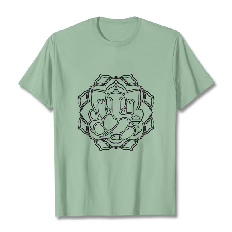T-shirt décontracté en coton avec motif mandala et Buddha Stones - Vert pâle - 2XL - image 15