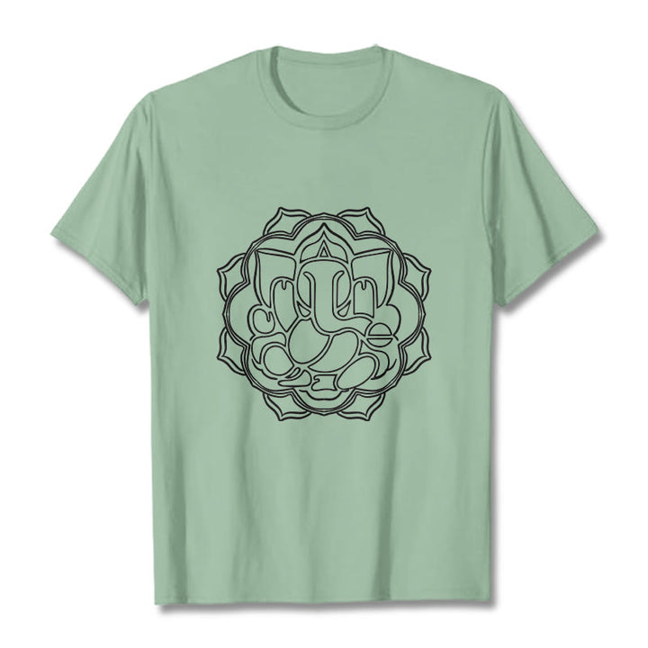 T-shirt décontracté en coton avec motif mandala et Buddha Stones - Vert pâle - 2XL - image 15