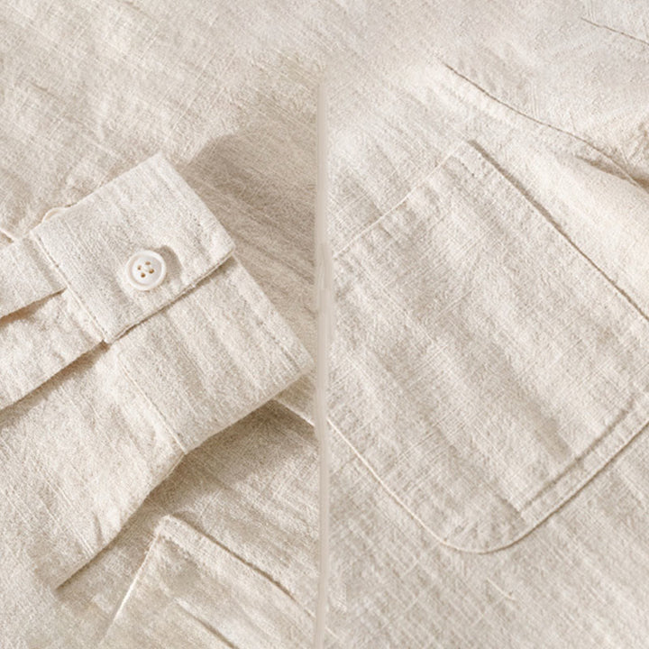 Chemise à manches longues en coton et lin avec poches pour homme, motif Buddha Stones Commute, à boutons unis - image 8