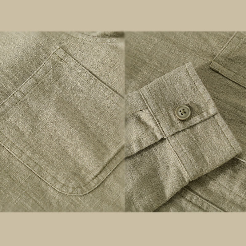 Chemise à manches longues en coton et lin avec poches pour homme, motif Buddha Stones Commute, à boutons unis - image 20