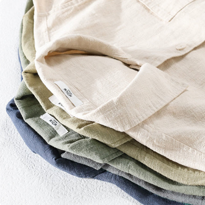 Chemise à manches longues en coton et lin avec poches pour homme, motif Buddha Stones Commute, à boutons unis - image 24