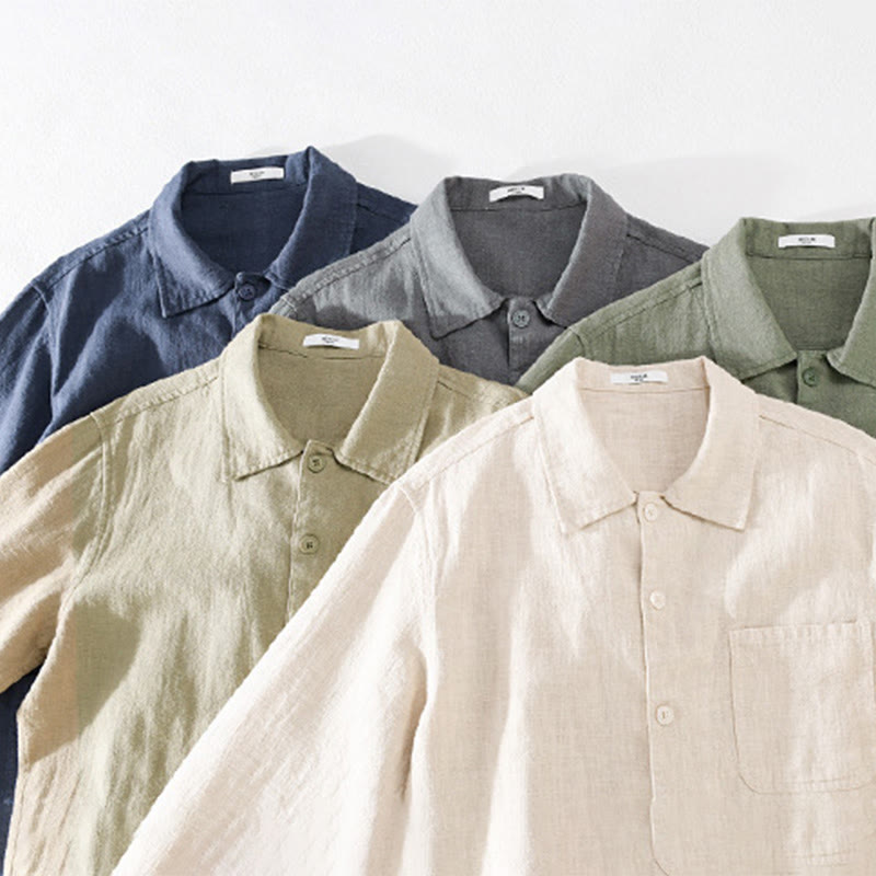 Chemise à manches longues en coton et lin avec poches pour homme, motif Buddha Stones Commute, à boutons unis - image 23