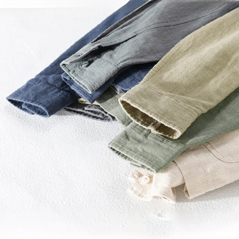 Chemise à manches longues en coton et lin avec poches pour homme, motif Buddha Stones Commute, à boutons unis - image 25