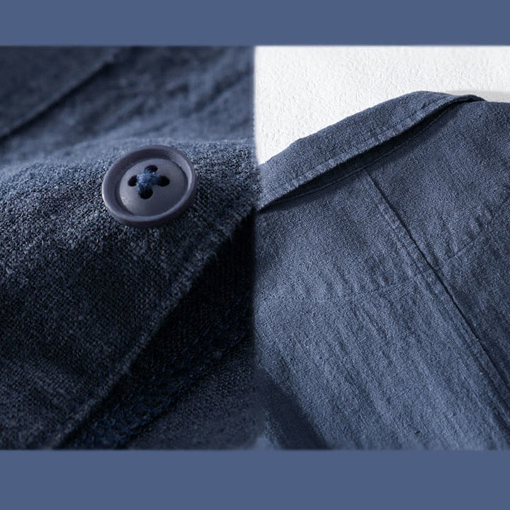 Chemise à manches longues en coton et lin avec poches pour homme, motif Buddha Stones Commute, à boutons unis - image 15