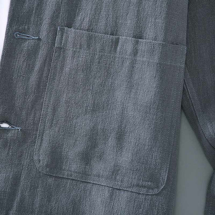 Veste en lin ramie à manches longues et revers boutonnés pour homme avec poches, motif Buddha Stones Commute - image 8