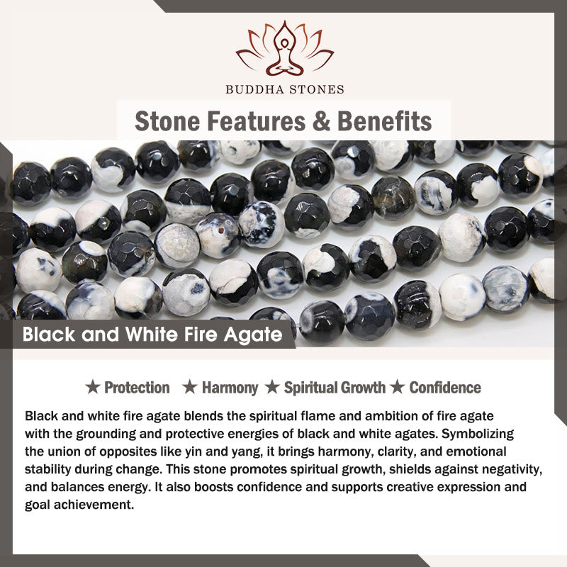 Bracelet de confiance en agate de feu chat noir et blanc Buddha Stones - image 6