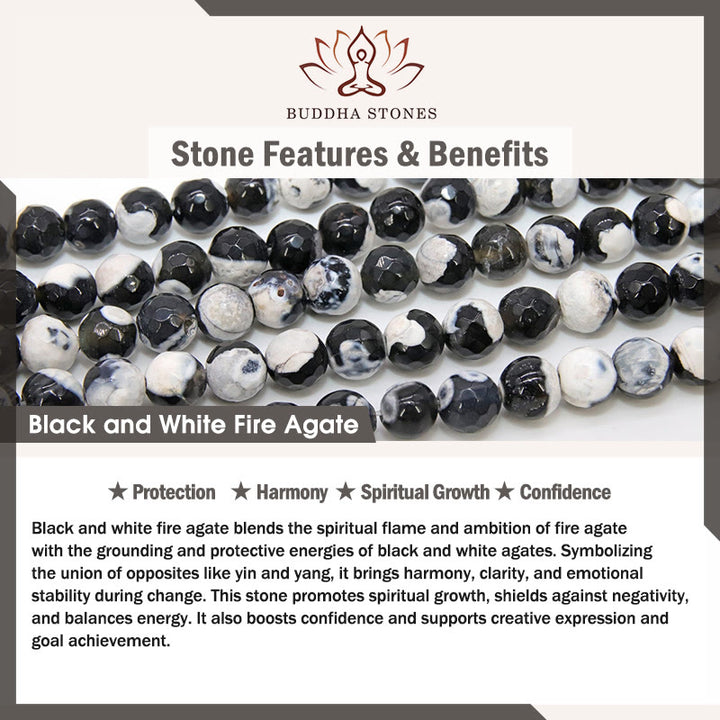 Bracelet de confiance en agate de feu chat noir et blanc Buddha Stones - image 6