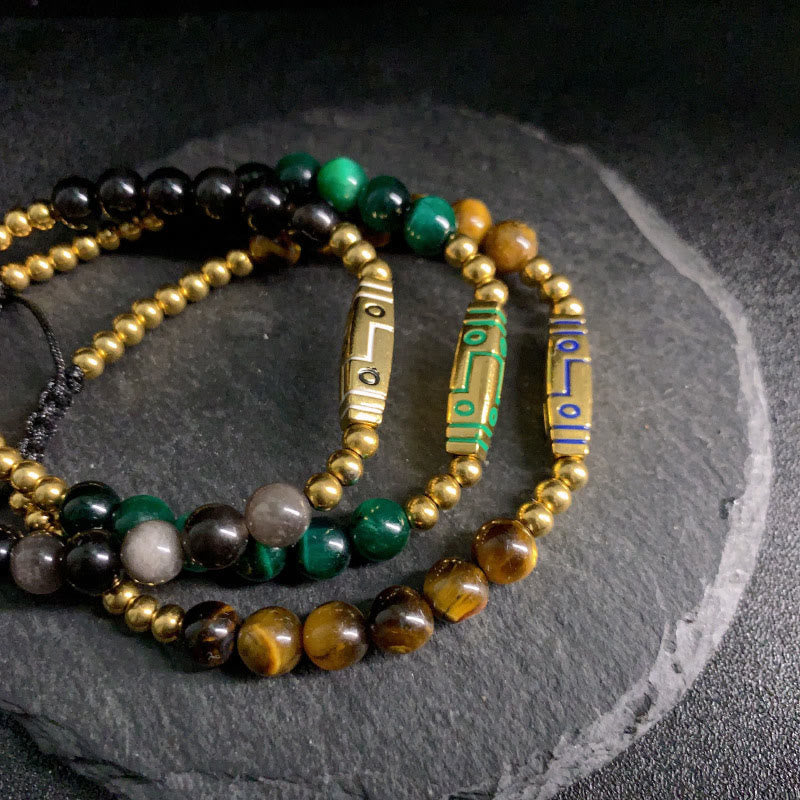 Bracelet de perles courageuses en œil de tigre avec joli motif osseux et Buddha Stones - image 14