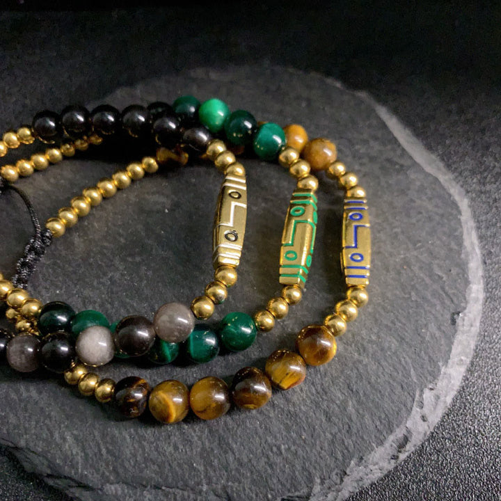 Bracelet de perles courageuses en œil de tigre avec joli motif osseux et Buddha Stones - image 14