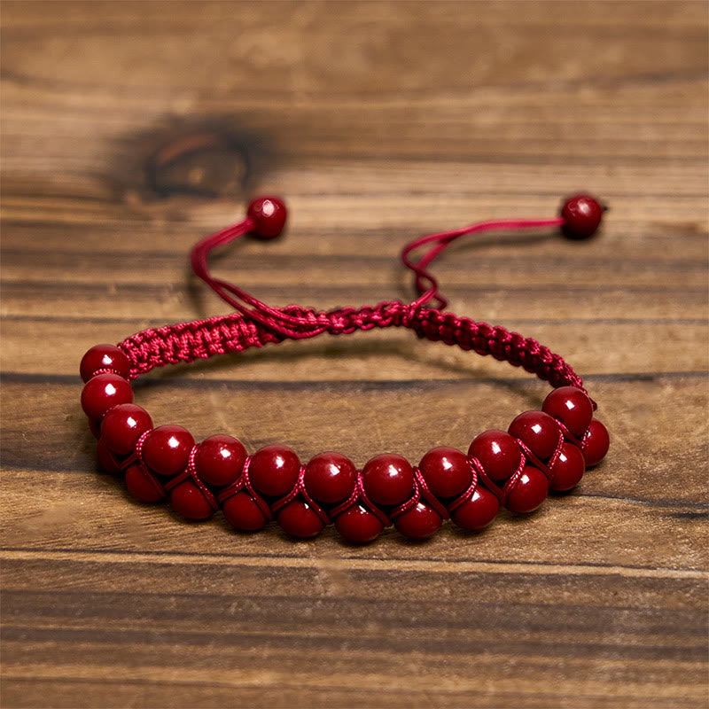 Bracelet de protection en perles double rangée tissées à la main en œil de Buddha Stones naturel et cinabre - image 8