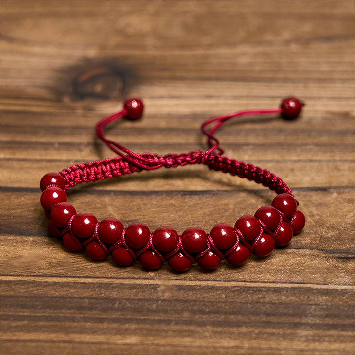 Bracelet de protection en perles double rangée tissées à la main en œil de Buddha Stones naturel et cinabre - image 8
