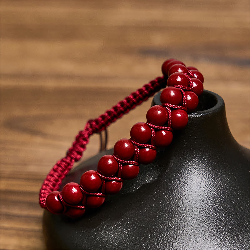 Bracelet de protection en perles double rangée tissées à la main en œil de Buddha Stones naturel et cinabre - image 9