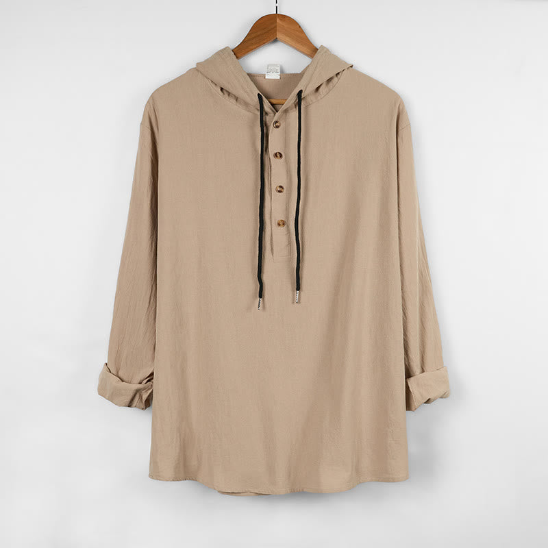 Chemise à capuche et manches longues en coton pour homme, couleur unie, motif Buddha Stones, demi-boutons, automne - Beige - US/UK/AU46,EU56 (3XL) - image 12