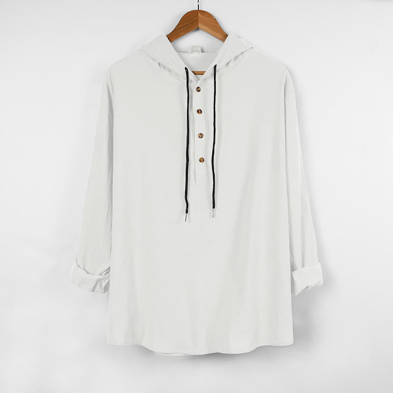 Chemise à capuche et manches longues en coton pour homme, couleur unie, motif Buddha Stones, demi-boutons, automne - Blanc - US/UK/AU46,EU56 (3XL) - image 6