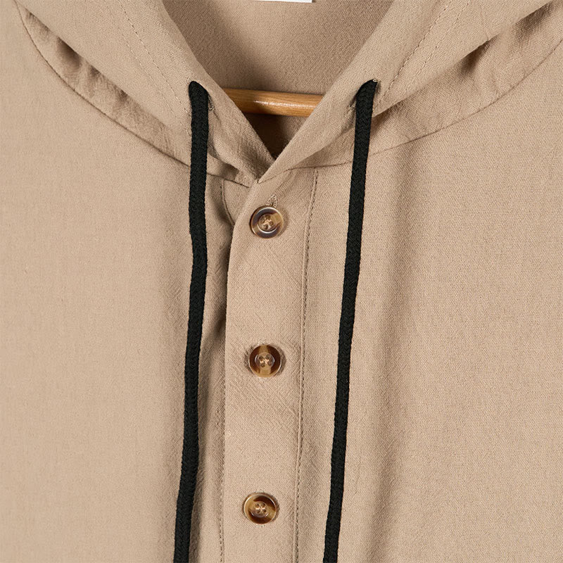 Chemise à capuche et manches longues en coton pour homme, couleur unie, motif Buddha Stones, demi-boutons, automne - image 14