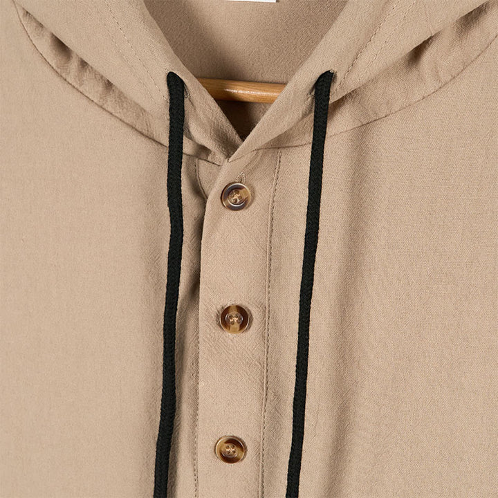 Chemise à capuche et manches longues en coton pour homme, couleur unie, motif Buddha Stones, demi-boutons, automne - image 14