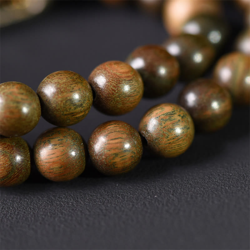 Bracelet double tour en obsidienne , Buddha Stones, bois de santal vert tibétain, reflets dorés, équilibre et paix - image 10