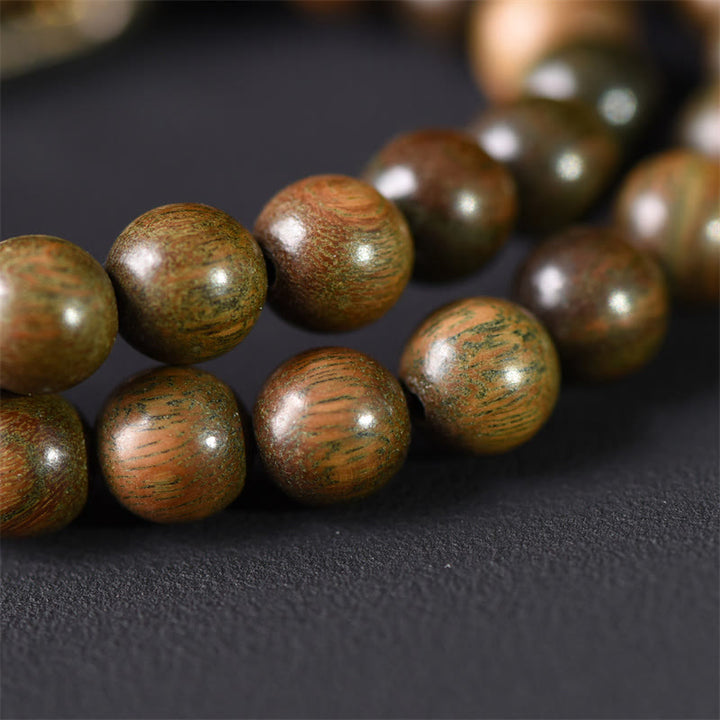 Bracelet double tour en obsidienne , Buddha Stones, bois de santal vert tibétain, reflets dorés, équilibre et paix - image 10