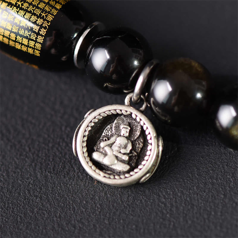 Bracelet double tour en obsidienne , Buddha Stones, bois de santal vert tibétain, reflets dorés, équilibre et paix - image 12