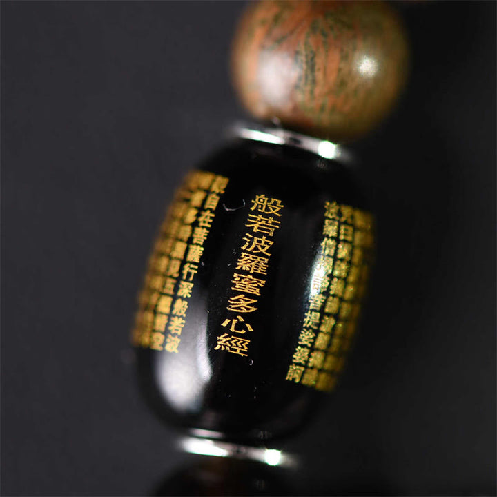 Bracelet double tour en obsidienne , Buddha Stones, bois de santal vert tibétain, reflets dorés, équilibre et paix - image 9