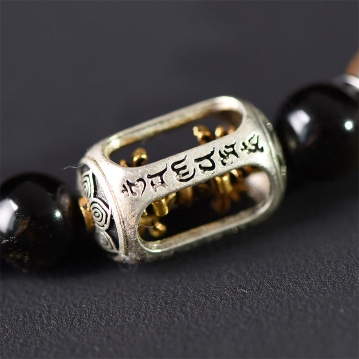 Bracelet double tour en obsidienne , Buddha Stones, bois de santal vert tibétain, reflets dorés, équilibre et paix - image 14