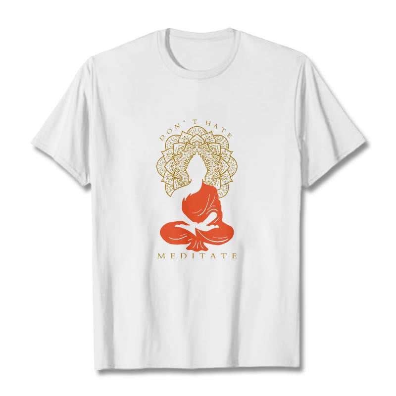 T-shirt décontracté en coton avec motif mandala et Buddha Stones méditatif - Blanc - 2XL - image 6