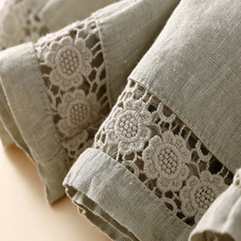 Short en coton à lacets avec poches et motif Buddha Stones, couleur unie, bas ajouré - image 9