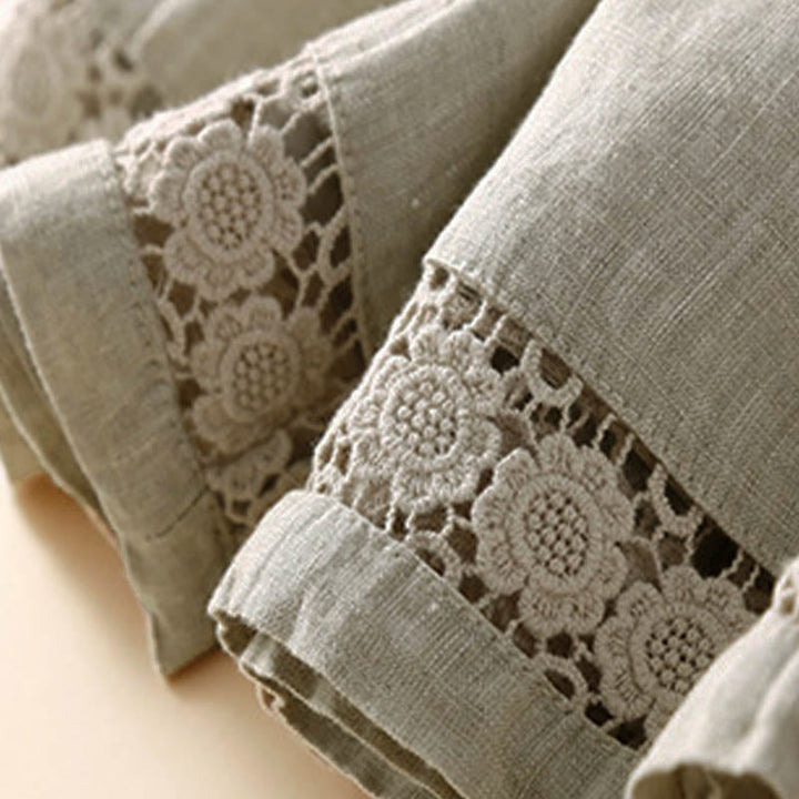 Short en coton à lacets avec poches et motif Buddha Stones, couleur unie, bas ajouré - image 9