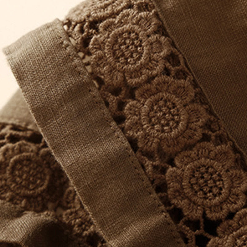 Short en coton à lacets avec poches et motif Buddha Stones, couleur unie, bas ajouré - image 51