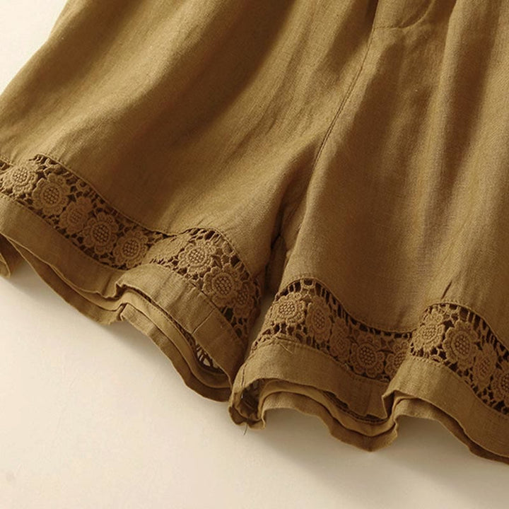 Short en coton à lacets avec poches et motif Buddha Stones, couleur unie, bas ajouré - image 27