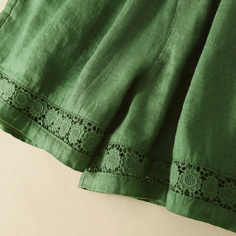 Short en coton à lacets avec poches et motif Buddha Stones, couleur unie, bas ajouré - image 31