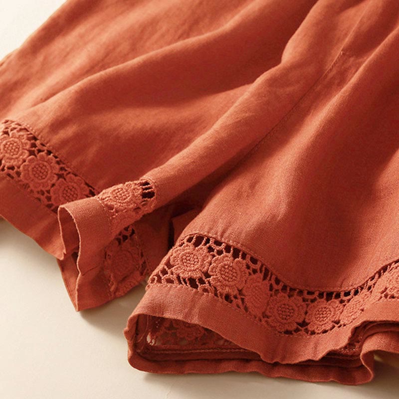 Short en coton à lacets avec poches et motif Buddha Stones, couleur unie, bas ajouré - image 47