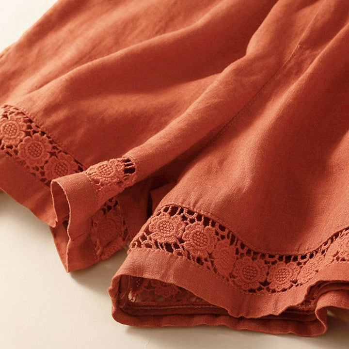 Short en coton à lacets avec poches et motif Buddha Stones, couleur unie, bas ajouré - image 47