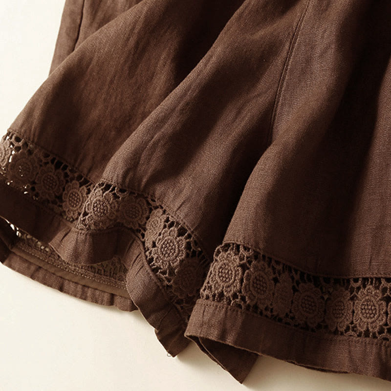 Short en coton à lacets avec poches et motif Buddha Stones, couleur unie, bas ajouré - image 38