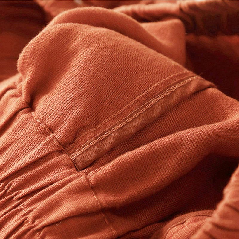 Short en coton à lacets avec poches et motif Buddha Stones, couleur unie, bas ajouré - image 46