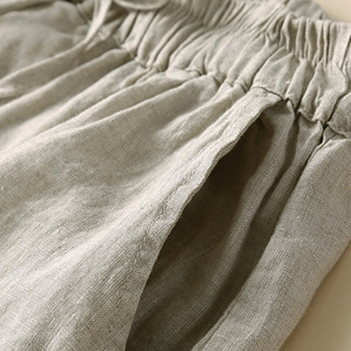 Short en coton à lacets avec poches et motif Buddha Stones, couleur unie, bas ajouré - image 4