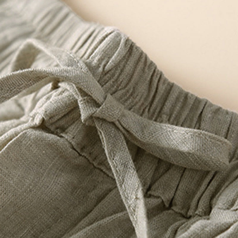 Short en coton à lacets avec poches et motif Buddha Stones, couleur unie, bas ajouré - image 3