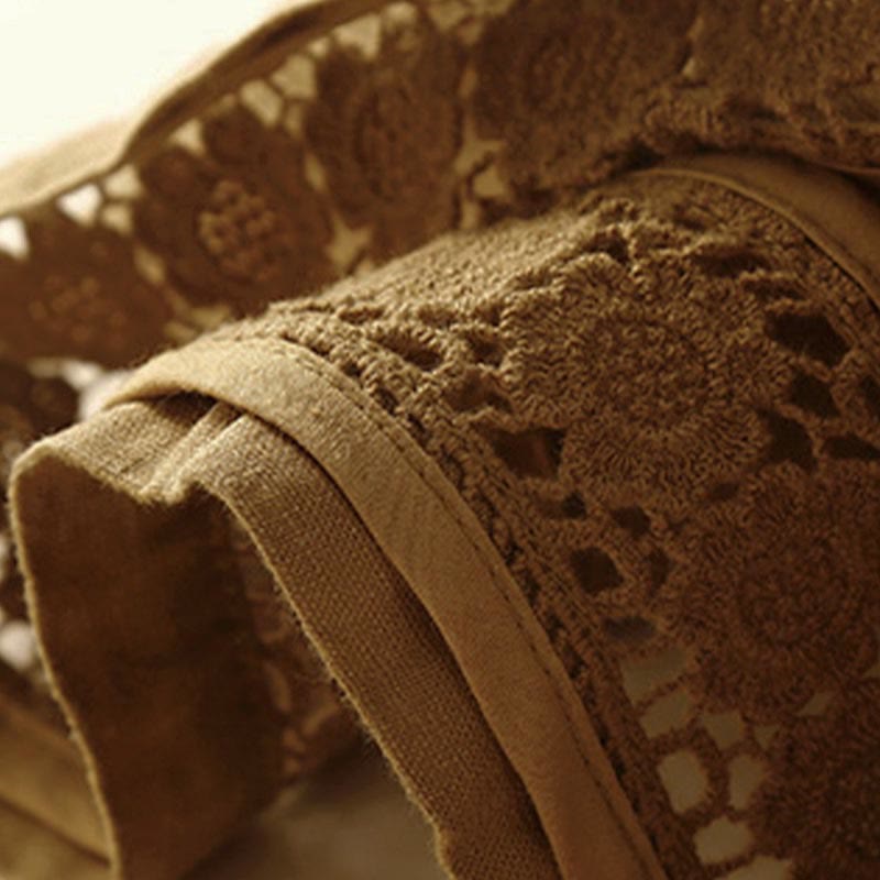 Short en coton à lacets avec poches et motif Buddha Stones, couleur unie, bas ajouré - image 25