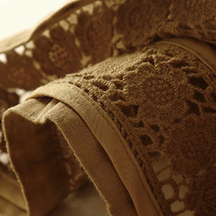 Short en coton à lacets avec poches et motif Buddha Stones, couleur unie, bas ajouré - image 25