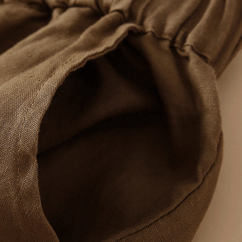 Short en coton à lacets avec poches et motif Buddha Stones, couleur unie, bas ajouré - image 53