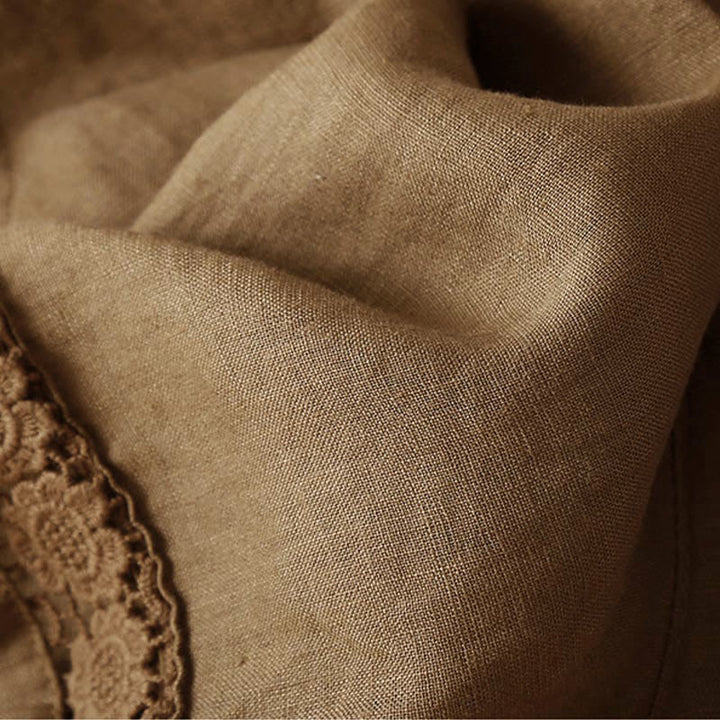 Short en coton à lacets avec poches et motif Buddha Stones, couleur unie, bas ajouré - image 54