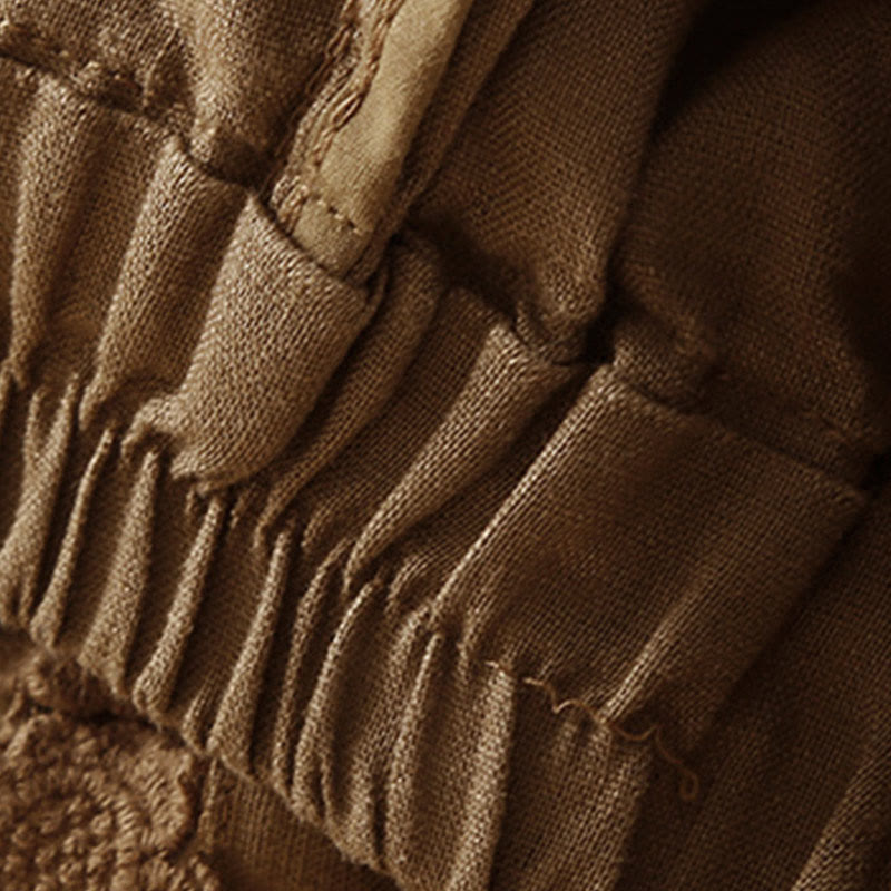 Short en coton à lacets avec poches et motif Buddha Stones, couleur unie, bas ajouré - image 56