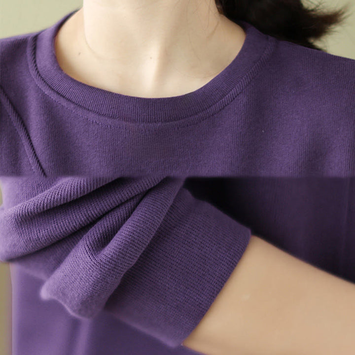 Sweat-shirt ras du cou en coton uni avec boutons Buddha Stones Fall pour femme  - image 19