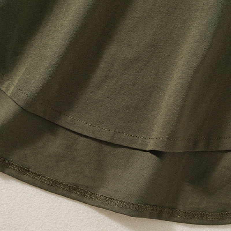 T-shirt décontracté à manches longues en coton et lin pur avec ourlet irrégulier et motif Buddha Stones pour femme - image 7