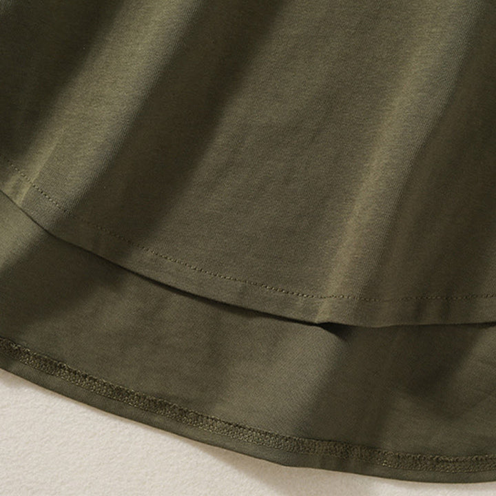 T-shirt décontracté à manches longues en coton et lin pur avec ourlet irrégulier et motif Buddha Stones pour femme - image 7