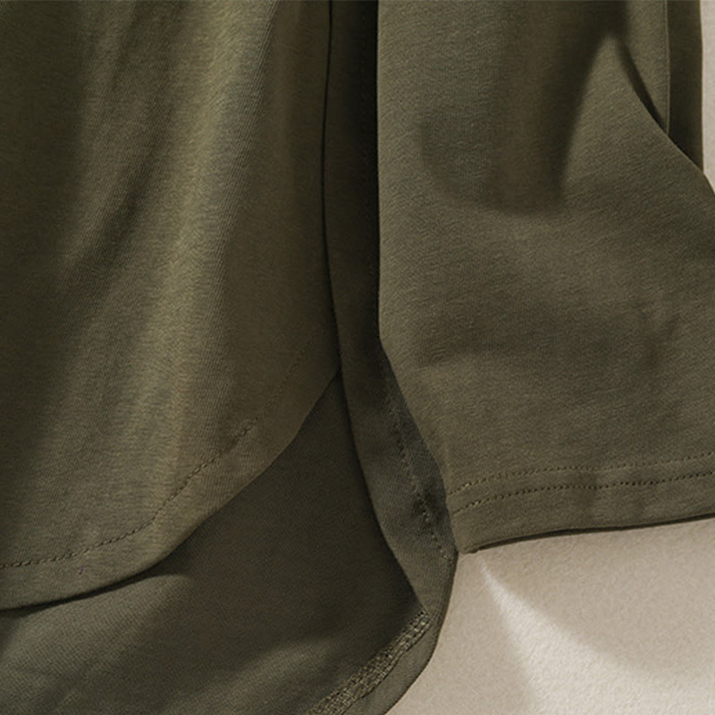 T-shirt décontracté à manches longues en coton et lin pur avec ourlet irrégulier et motif Buddha Stones pour femme - image 6