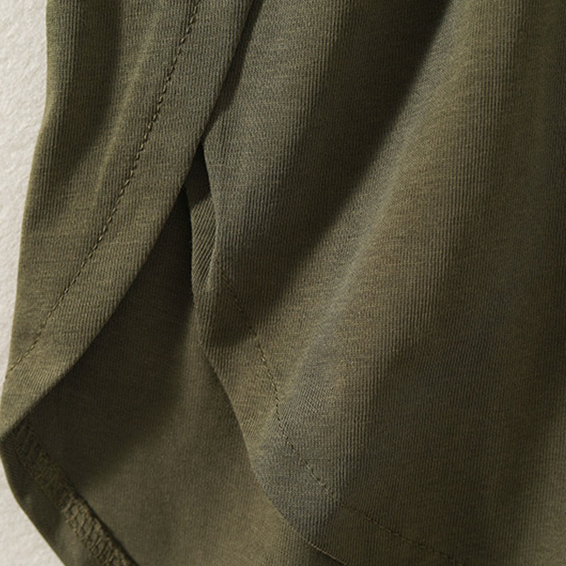 T-shirt décontracté à manches longues en coton et lin pur avec ourlet irrégulier et motif Buddha Stones pour femme - image 5