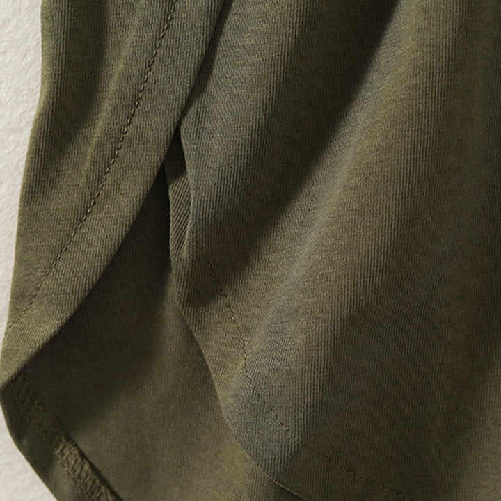 T-shirt décontracté à manches longues en coton et lin pur avec ourlet irrégulier et motif Buddha Stones pour femme - image 5