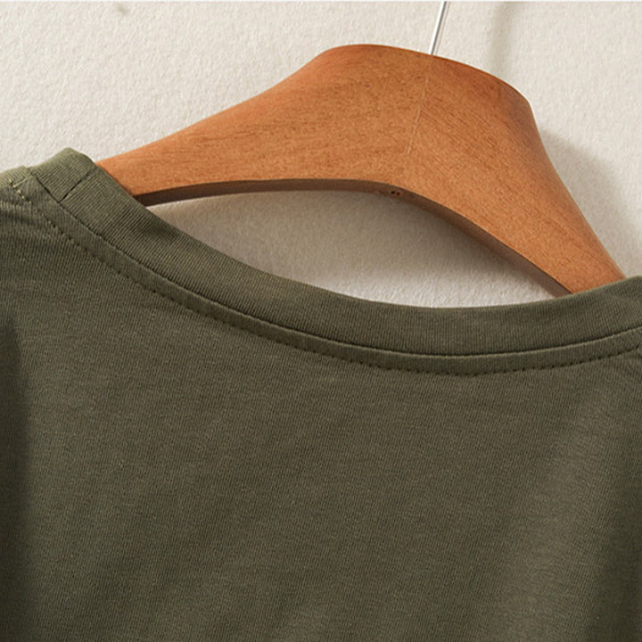 T-shirt décontracté à manches longues en coton et lin pur avec ourlet irrégulier et motif Buddha Stones pour femme - image 4